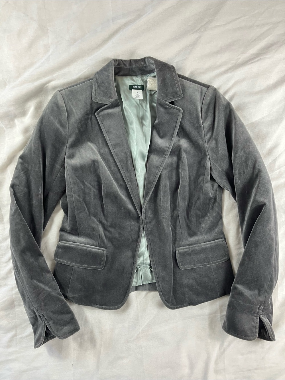 J.Crew Grey Invisible Closure Cotton Velvet Blazer Size 10 EUC